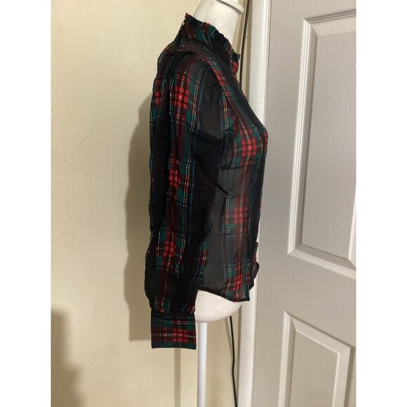 J. Crew Ruffleneck Top in Stuart Tartan Chiffon Blouse XXS Plaid - Picture 3 of 7